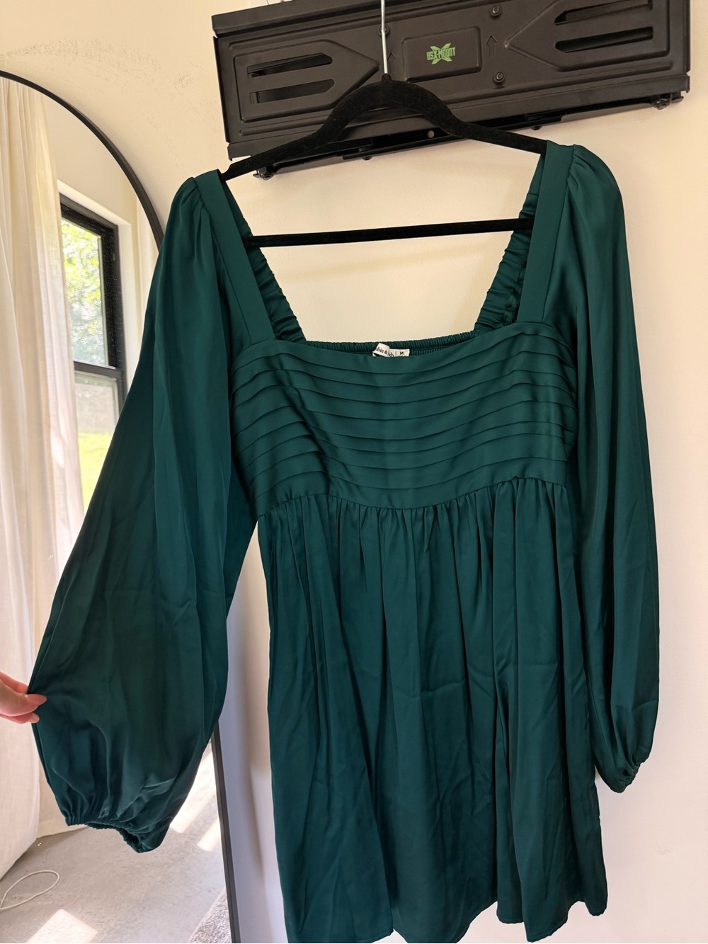 NWT Emerald Green Long Sleeve Square Neck Dress